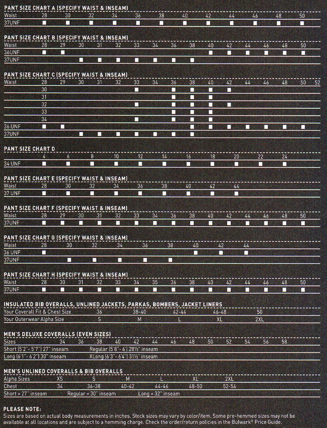 bulwark bulwark size chart